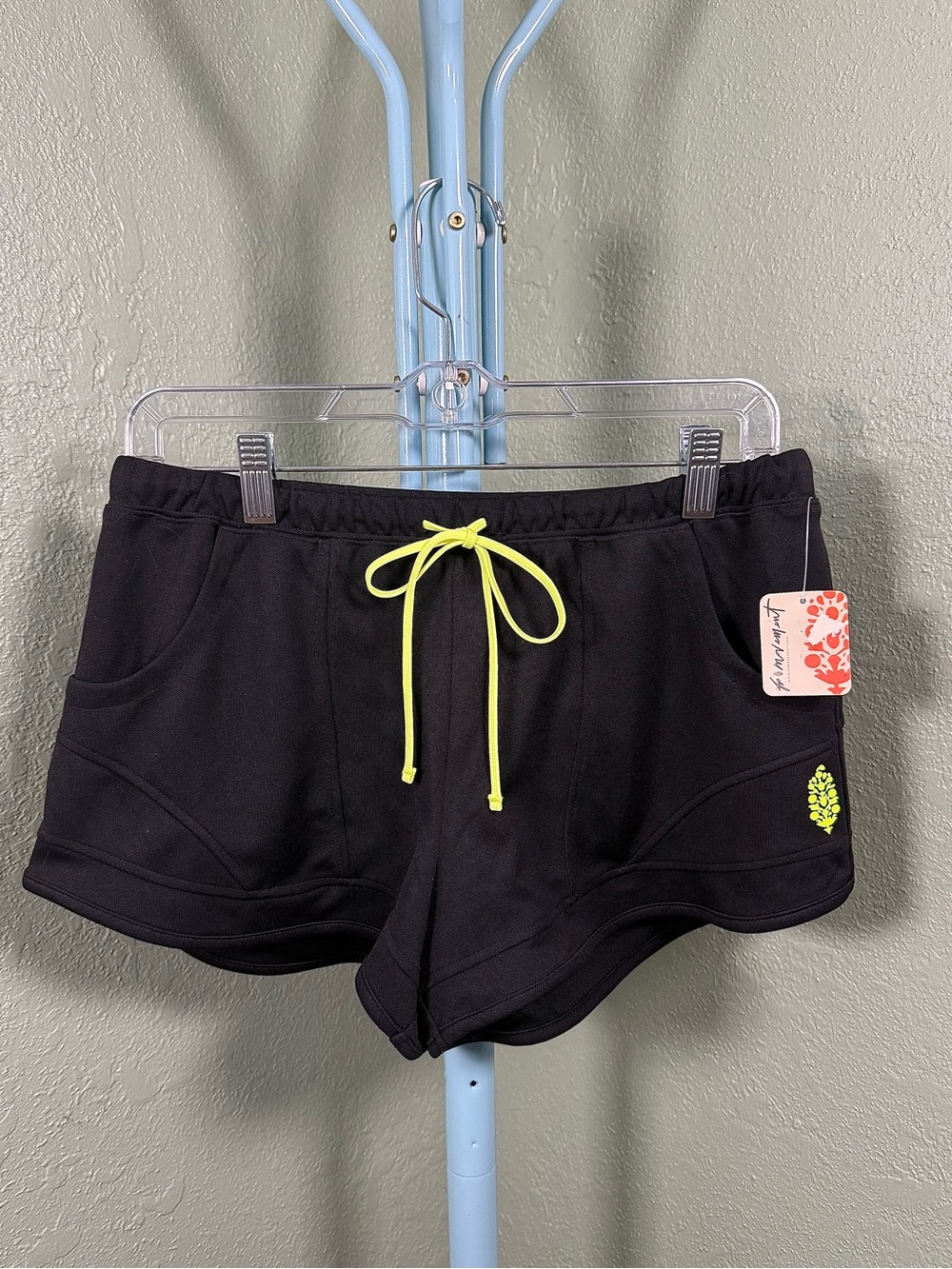 FP Movement by Free People Black Athletic Shorts with Neon Yellow Drawcord